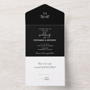 Invitation Tout En Un Mini Black and White Branch Calligraphy