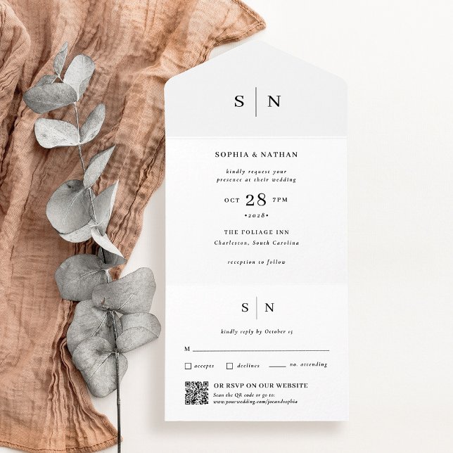 Invitation Tout En Un Minimal et chic | Mariage de code QR (Créateur téléchargé)