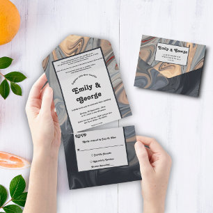 Invitation Tout En Un Minimal noir gris terre cuite Mariage d'art Abstra