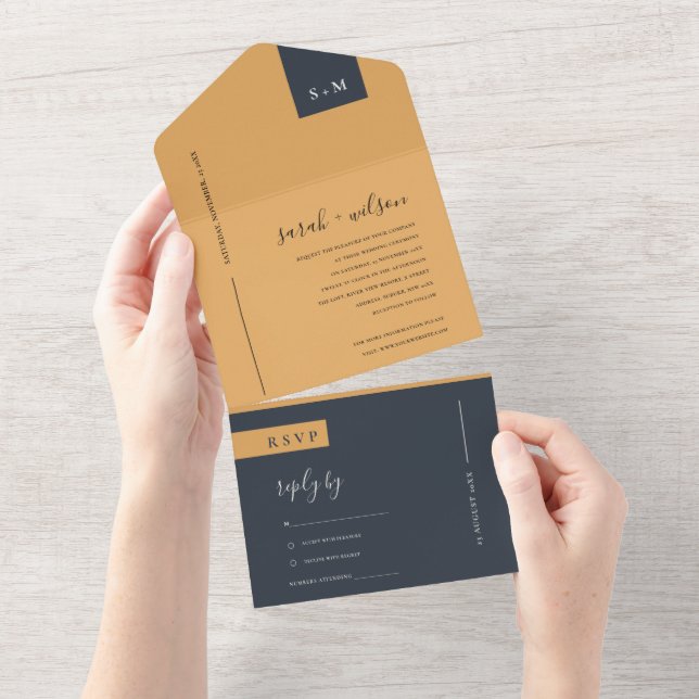 INVITATION TOUT EN UN MINIMAL SCANDI AMUSANT BLACK BURNT ORANGE MARIAGE (Déchirure)