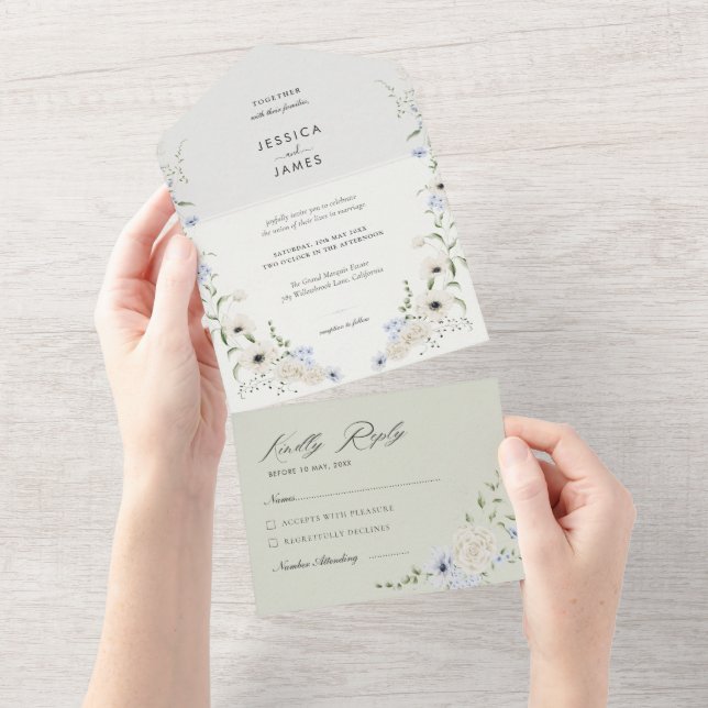 Invitation Tout En Un Minimalist Flowers | Tear-Off RSVP | Wedding  (Déchirure)