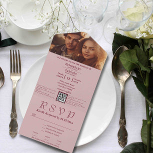Invitation Tout En Un Minimaliste Blush Pink Burgundy Photo QR Code E-ma