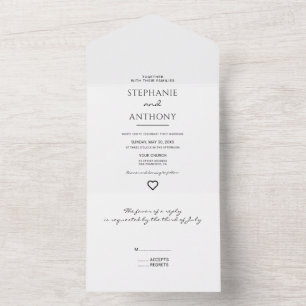 Invitation Tout En Un Minimaliste Coeur noir et blanc Mariage moderne