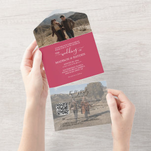 Invitation Tout En Un Minimaliste Magenda QR Code RSVP Mariage
