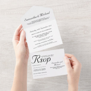 Invitation Tout En Un Minimaliste Tout-en-Un Noir et Blanc Classique