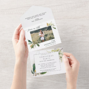 Invitation Tout En Un Minimum moderne 1 photo Noël élégant script Al