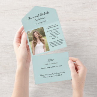 Invitation Tout En Un Mint Green Photo Graduation All In One