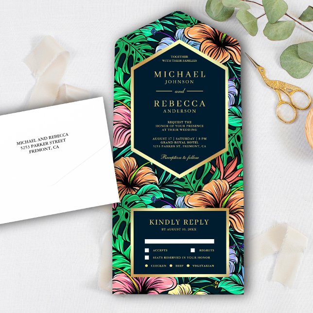 Invitation Tout En Un Minuit Tropical Vibrant Jardin Floral Mariage (Créateur téléchargé)