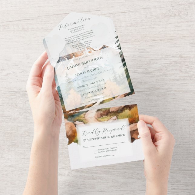 Invitation Tout En Un Misty Mountain Mariage (Déchirure)