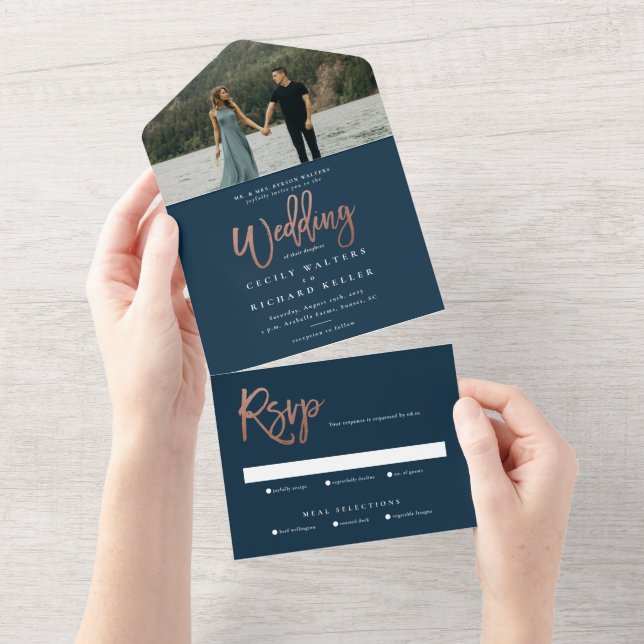 Invitation Tout En Un Modern elegant script photo RSVP wedding (Déchirure)