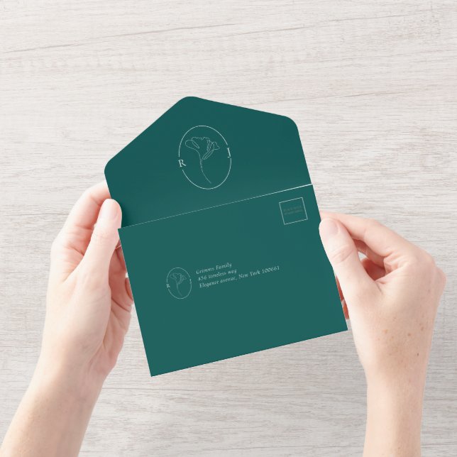 Invitation Tout En Un Modern Emerald Monogram  Script Wedding (Ouverture)