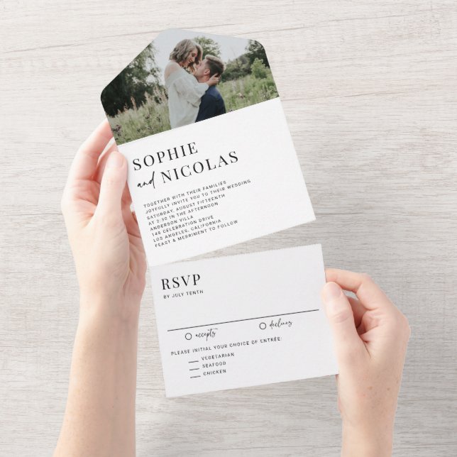 Invitation Tout En Un Modern Typography and Handwritting Photo Wedding (Déchirure)