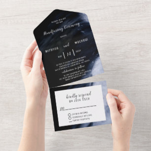 Invitation Tout En Un Moderne Abstrait bleu et noir Aucune enveloppe req