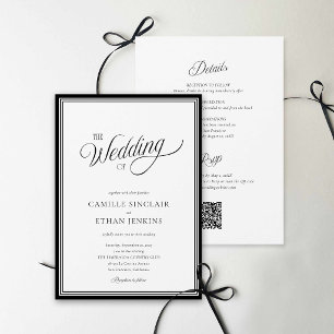 Invitation tout-en-un moderne avec QR code noir et
