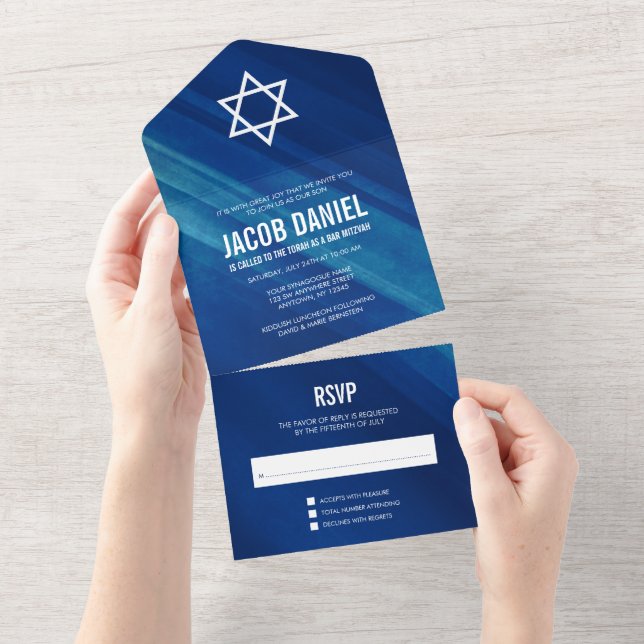 Invitation Tout En Un Moderne Blue Grunge Bar Mitzvah (Déchirure)