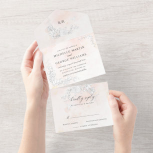 Invitation Tout En Un Moderne Blush subtil Floral Tout en une seule invi