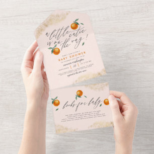 Invitation Tout En Un Moderne Blush Un Petit Baby shower Orange Cutie