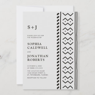 Invitation Tout en Un Moderne Boho Mudcloth Monogramme Mariag