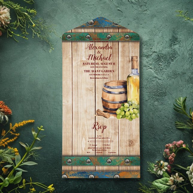 Invitation Tout En Un Moderne Chic Aquarelle Vignoble Paysage Mariage (Créateur téléchargé)