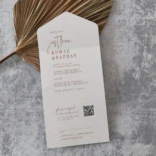 Invitation Tout En Un Moderne Chic Boho Cream Just Love QR Code Mariage