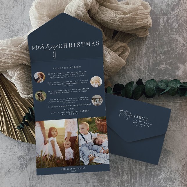 Invitation Tout En Un Moderne Chic Marine Bleu Joyeux Noël Multi Photo (Créateur téléchargé)