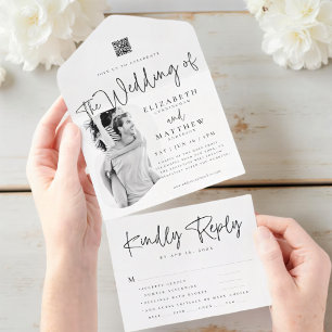 Invitation Tout En Un Moderne Chic Simple Photo QR Repas Option Mariage