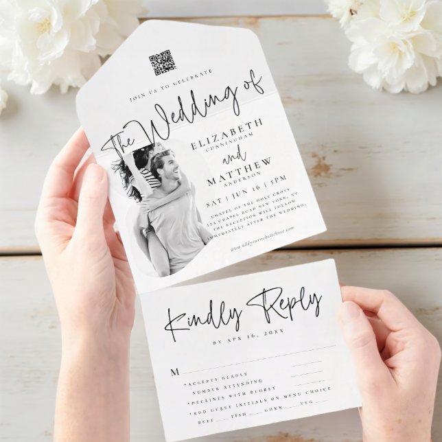 Invitation Tout En Un Moderne Chic Simple Photo QR Repas Option Mariage (Créateur téléchargé)