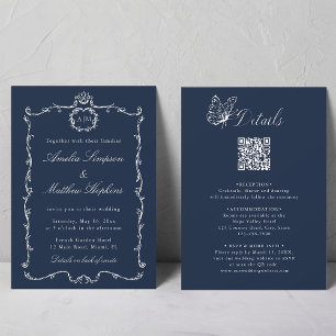 Invitation Tout en Un Moderne Classique Français Mariage Bleu