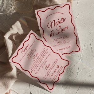 Invitation Tout en un moderne coloré rétro Mariage funky mode