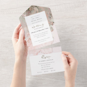 INVITATION TOUT EN UN MODERNE DUSKY BLUSH ROSE ROSE OR AGATE MARIAGE AL