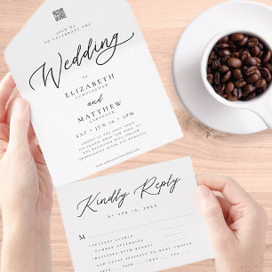 Invitation Tout En Un Moderne Elegant Chic Simple QR Code Mariage RSVP