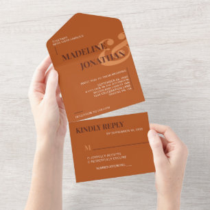 Invitation Tout En Un Moderne élégant en terre cuite Gras Mariage RSVP