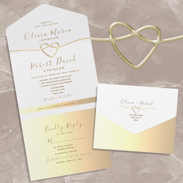 Invitation Tout En Un Moderne Elegant Mariage de calligraphie or (Créateur téléchargé)