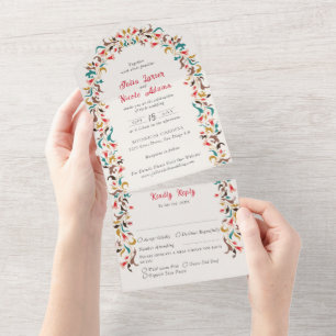 Invitation Tout En Un Moderne Élégant Mariage de couronne florale romant