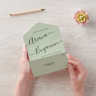 Invitation Tout En Un Moderne Green Chic Mariage Élégant Nom Script