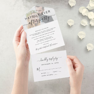 Invitation Tout En Un Moderne Heureusement Jamais Après Photo Mariage Ré