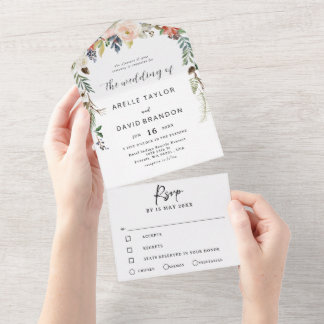 Invitation Tout En Un moderne minimaliste design floral simple
