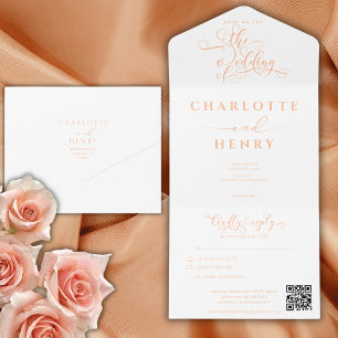 Invitation Tout En Un Moderne minimaliste élégant Peach QR Code Mariage
