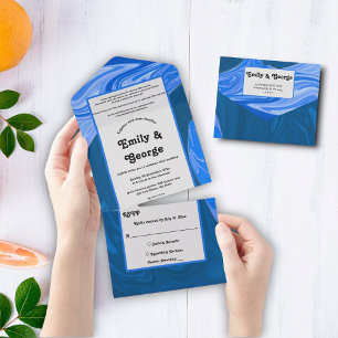Invitation Tout En Un Moderne minimaliste Marine Blue Waves Mariage Abst