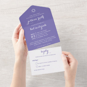 Invitation Tout En Un Moderne Mitzvah Lumière Purple TOUT EN UNE INVITAT