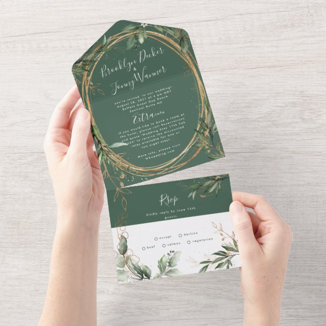 Invitation Tout En Un Moderne Moss foncé Sage Verdure Eucalyptus Mariage (Déchirure)