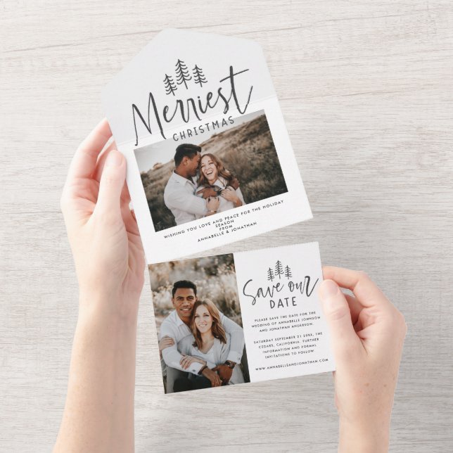 Invitation Tout En Un Moderne Noël rustique multi photo enregistrer la d (Déchirure)