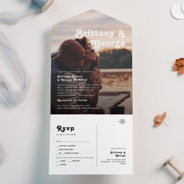 Invitation Tout En Un Moderne Retro Lettrer Faded Photo Seal et Envoyer (Créateur téléchargé)