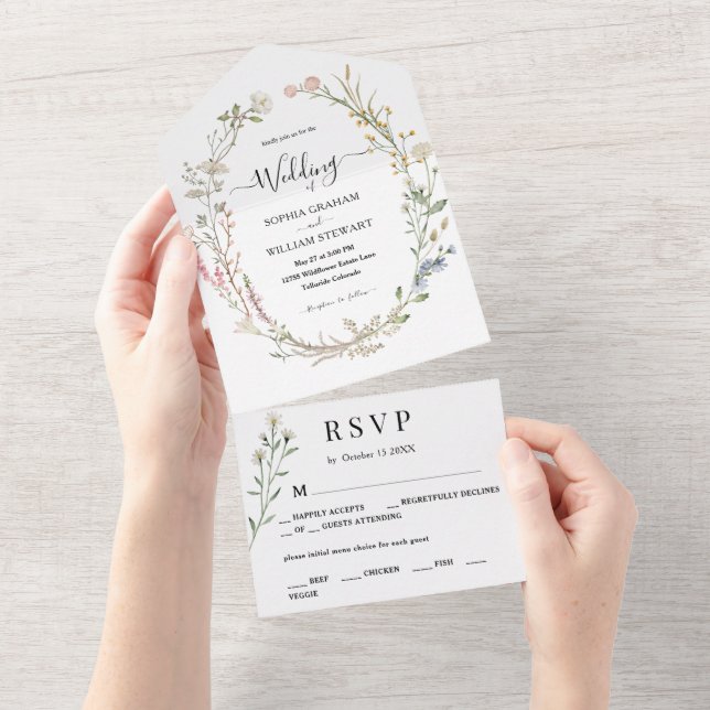 Invitation Tout En Un Moderne Rustique Fleur sauvage aquarelle Mariage s (Déchirure)