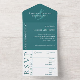 Invitation Tout En Un Moderne simple Mariage vert émeraude