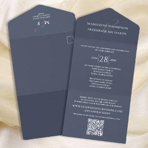 Invitation Tout En Un Moderne Simple Minimaliste Bleu Ardoise   QR Code 
