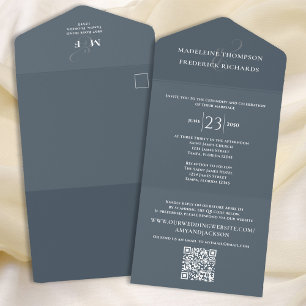 Invitation Tout En Un Moderne Simple Minimaliste Dusty Grey   QR Code RS
