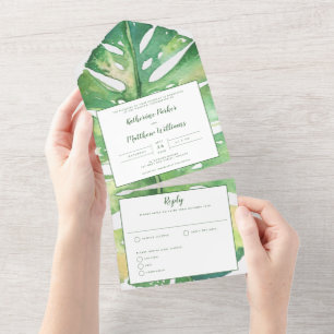 Invitation Tout En Un Moderne Tropical Island Palm Mariage