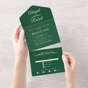Invitation Tout En Un Moderne vert émeraude, mariage de typographie blan