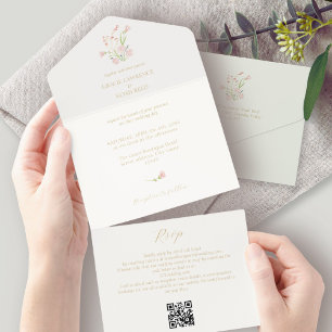 Invitation Tout En Un Monnaie et ivoire Floral Fleur sauvage Mariage Ros